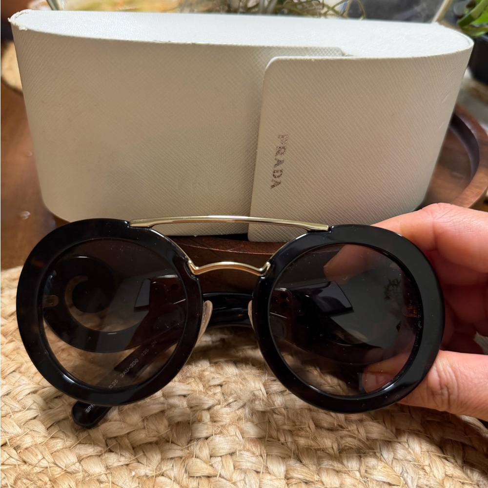 Prada Black Round Sunglasses with Gold Bridge